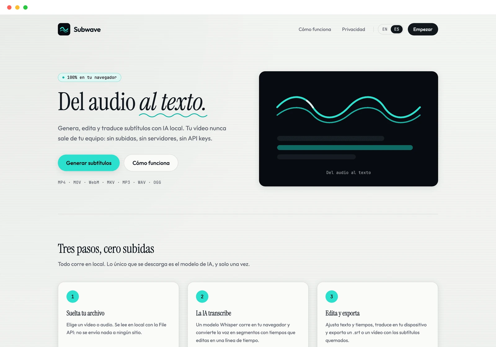 Subwave - Subtítulos con IA en el navegador